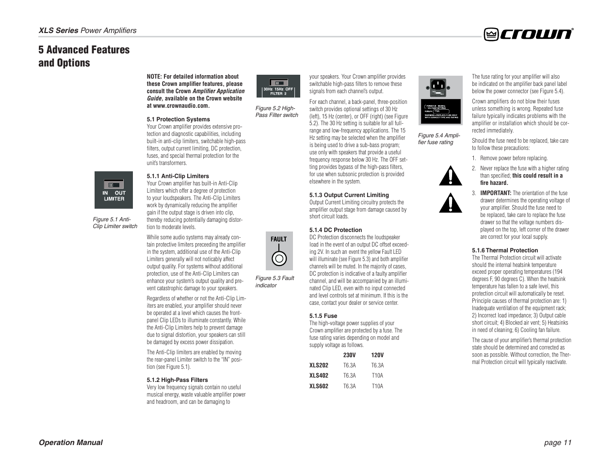 5 advanced features and options | Crown Audio XLS Series (3 rack space height) User Manual | Page 11 / 20