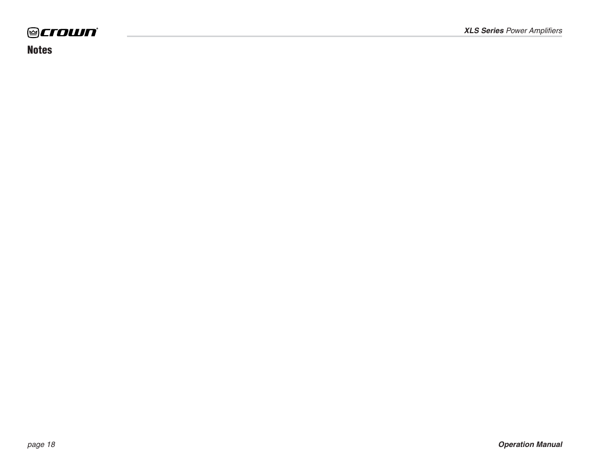Crown Audio XLS Series (3 rack space height) User Manual | Page 18 / 20