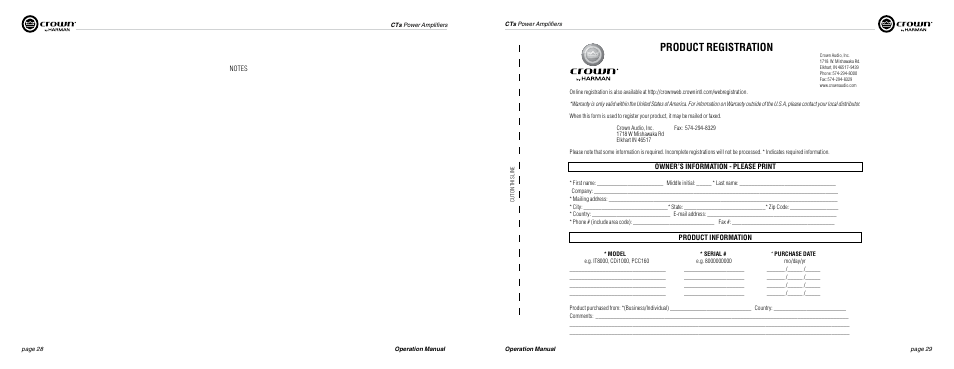 Product registration | Crown Audio CTs Series (Multi-Channel) User Manual | Page 15 / 17