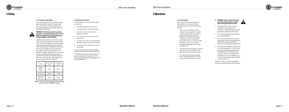 3 setup, 4 operation | Crown Audio CTs Series (Multi-Channel) User Manual | Page 6 / 17