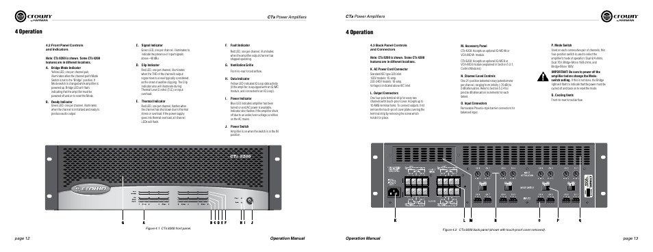 4 operation | Crown Audio CTs Series (Multi-Channel) User Manual | Page 7 / 17