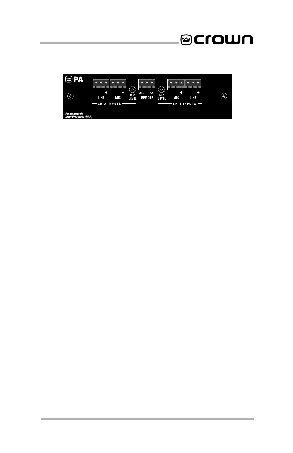 1 welcome, Features | Crown Audio P.I.P.-PA User Manual | Page 3 / 20