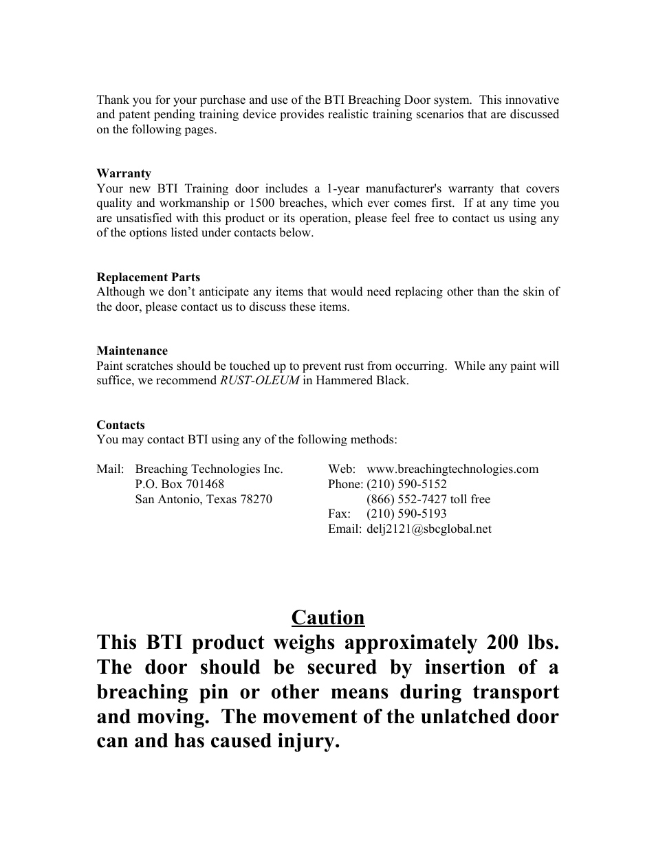 Breaching Technologies Shotgun Breaching Door User Manual | Page 5 / 9