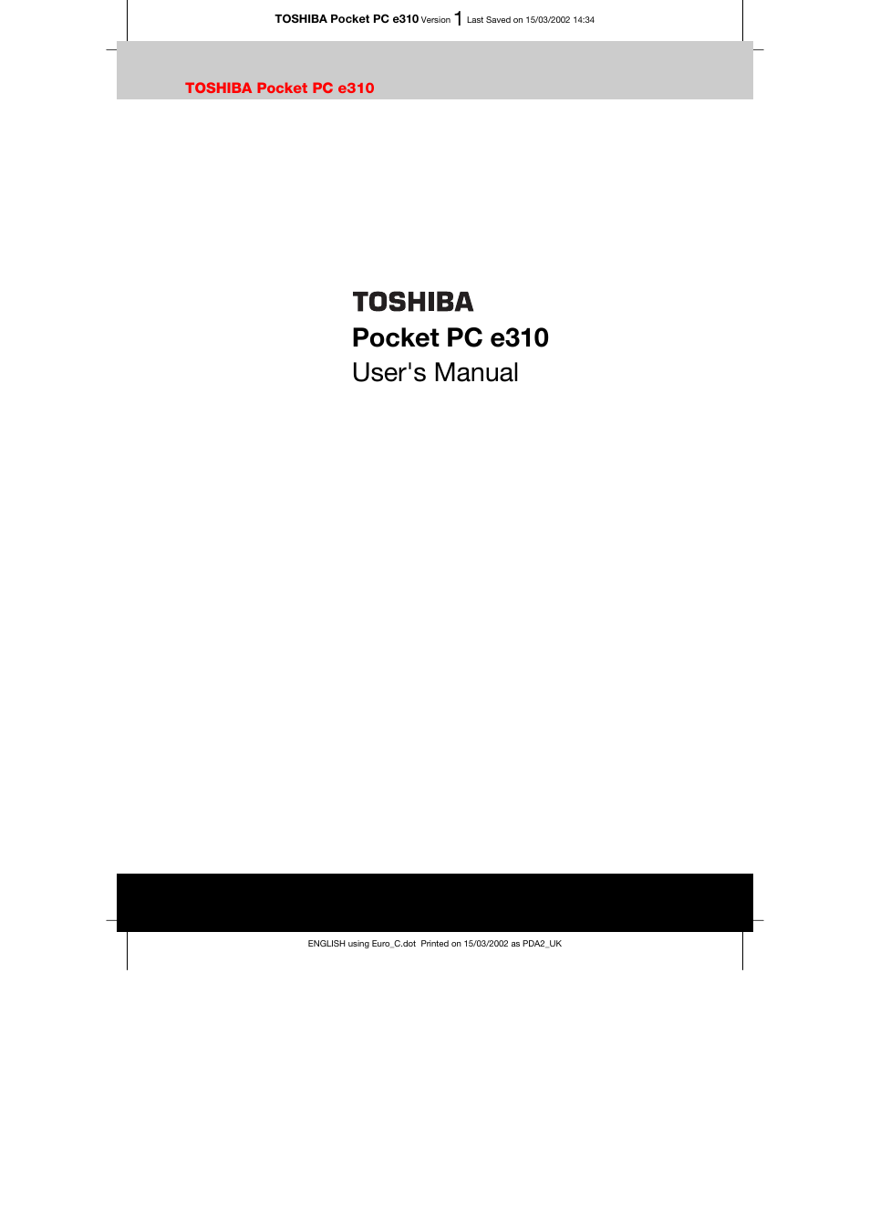 Toshiba Pocket PC e310 User Manual | 104 pages