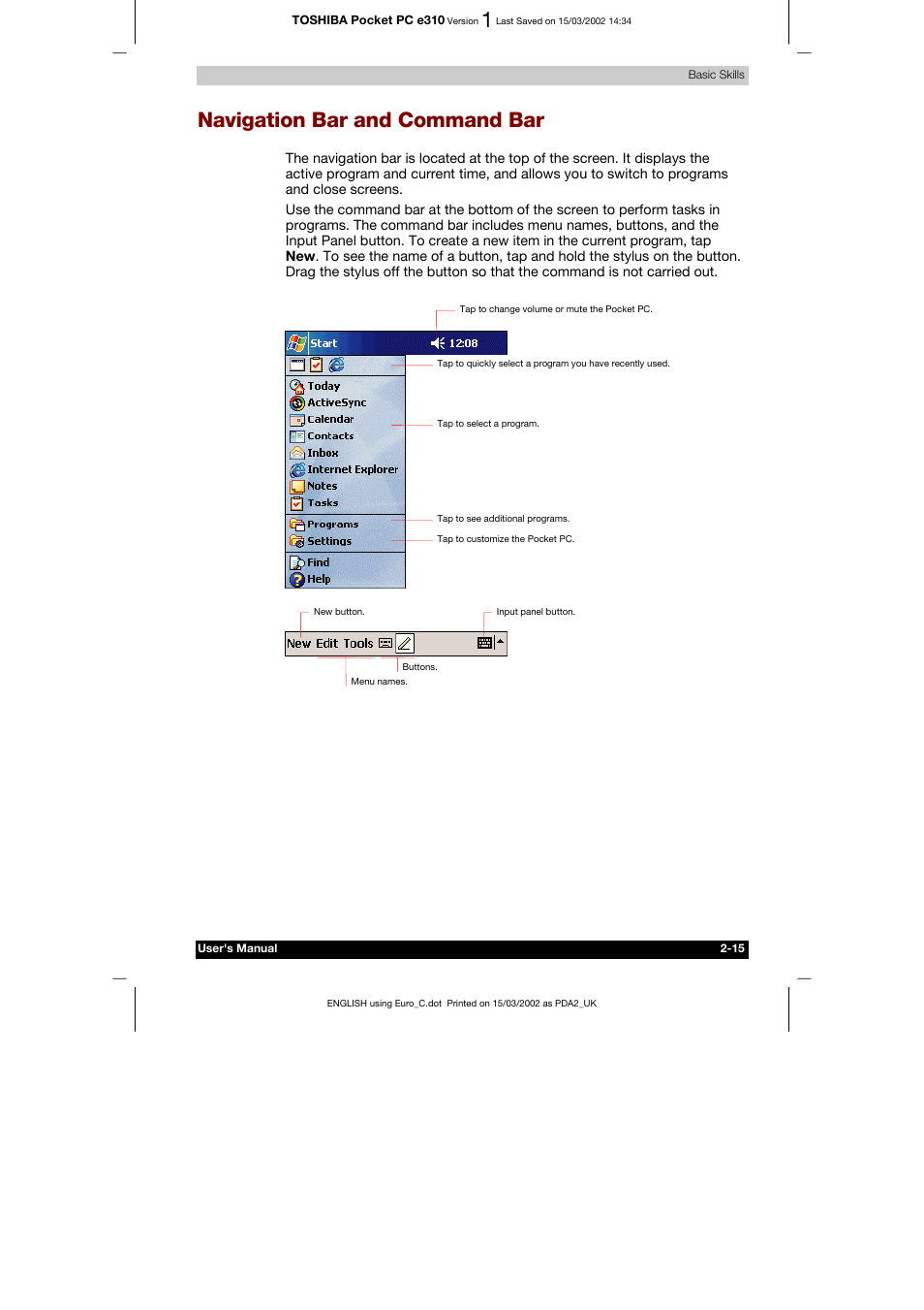 Navigation bar and command bar, D organize information -26 | Toshiba Pocket PC e310 User Manual | Page 31 / 104