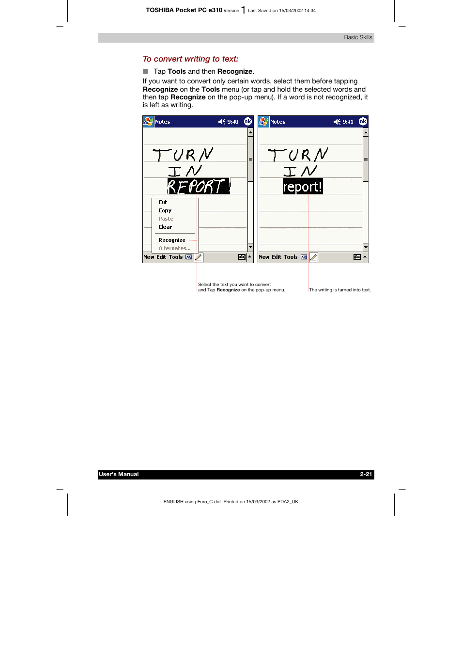 Toshiba Pocket PC e310 User Manual | Page 37 / 104