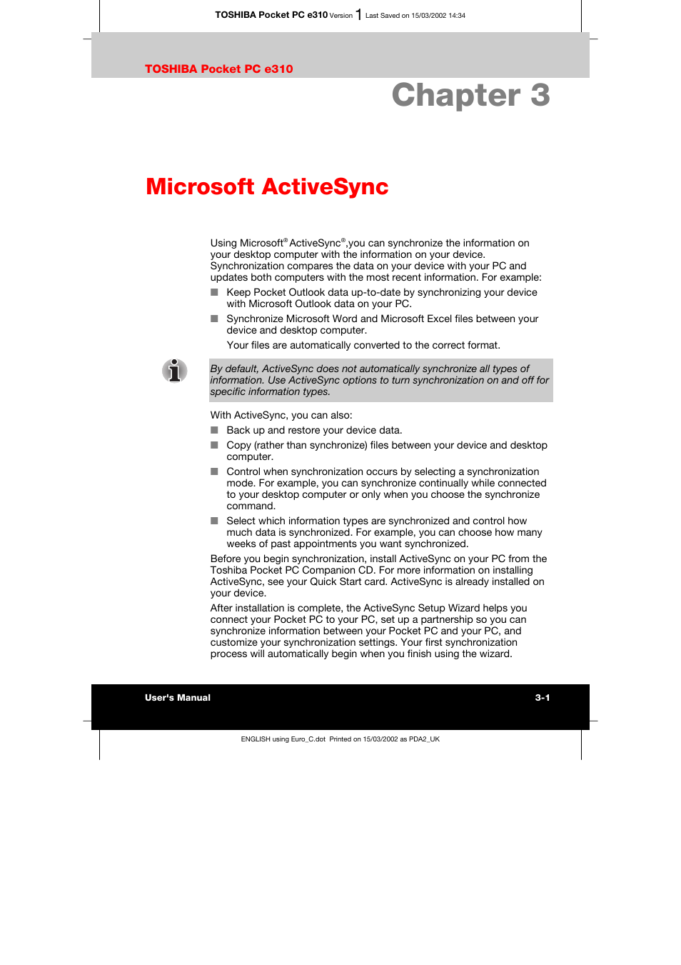 Chapter 3 microsoft activesync, Tracking friends and colleagues -5, Chapter 3 | Microsoft activesync | Toshiba Pocket PC e310 User Manual | Page 47 / 104