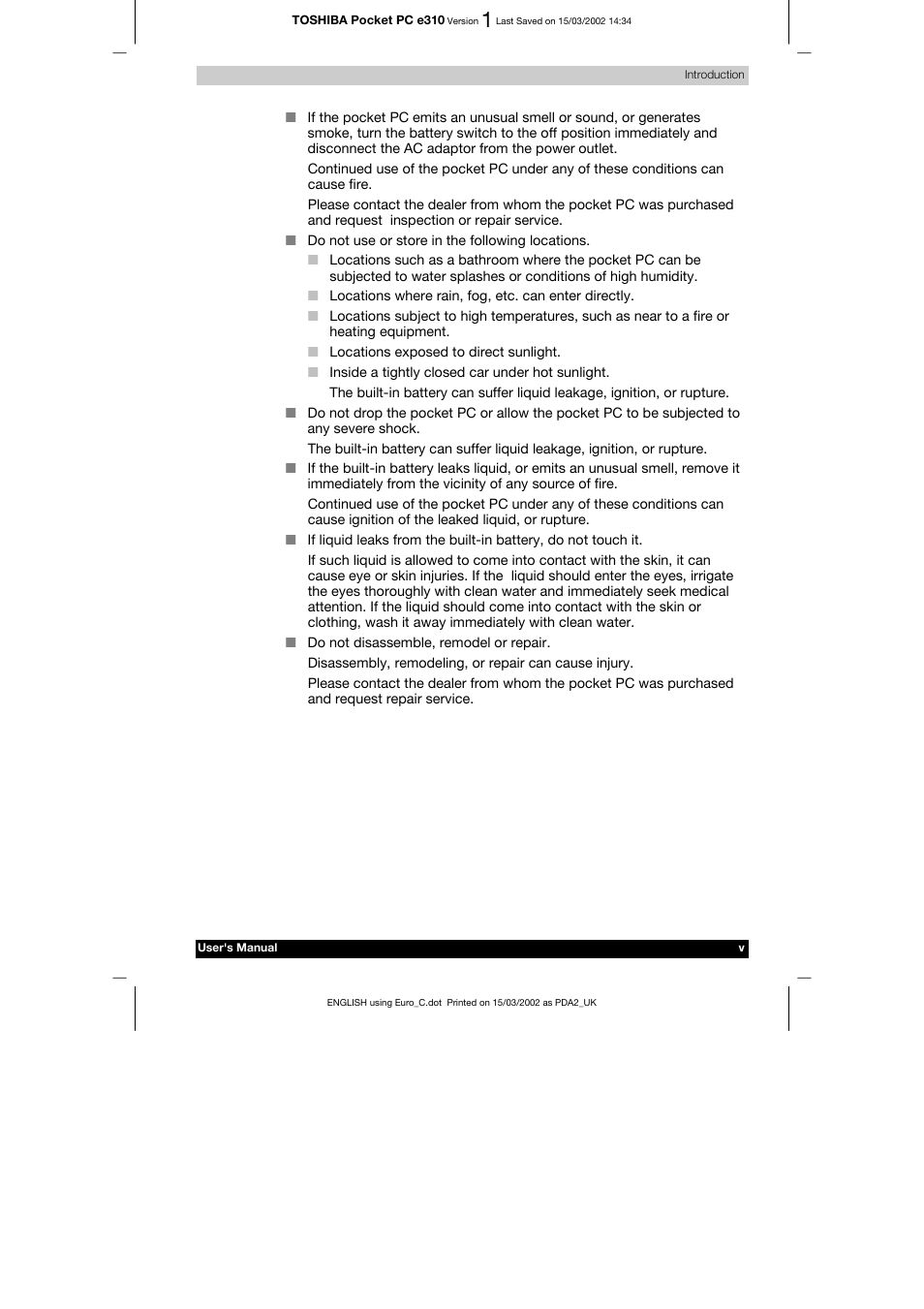 Toshiba Pocket PC e310 User Manual | Page 5 / 104