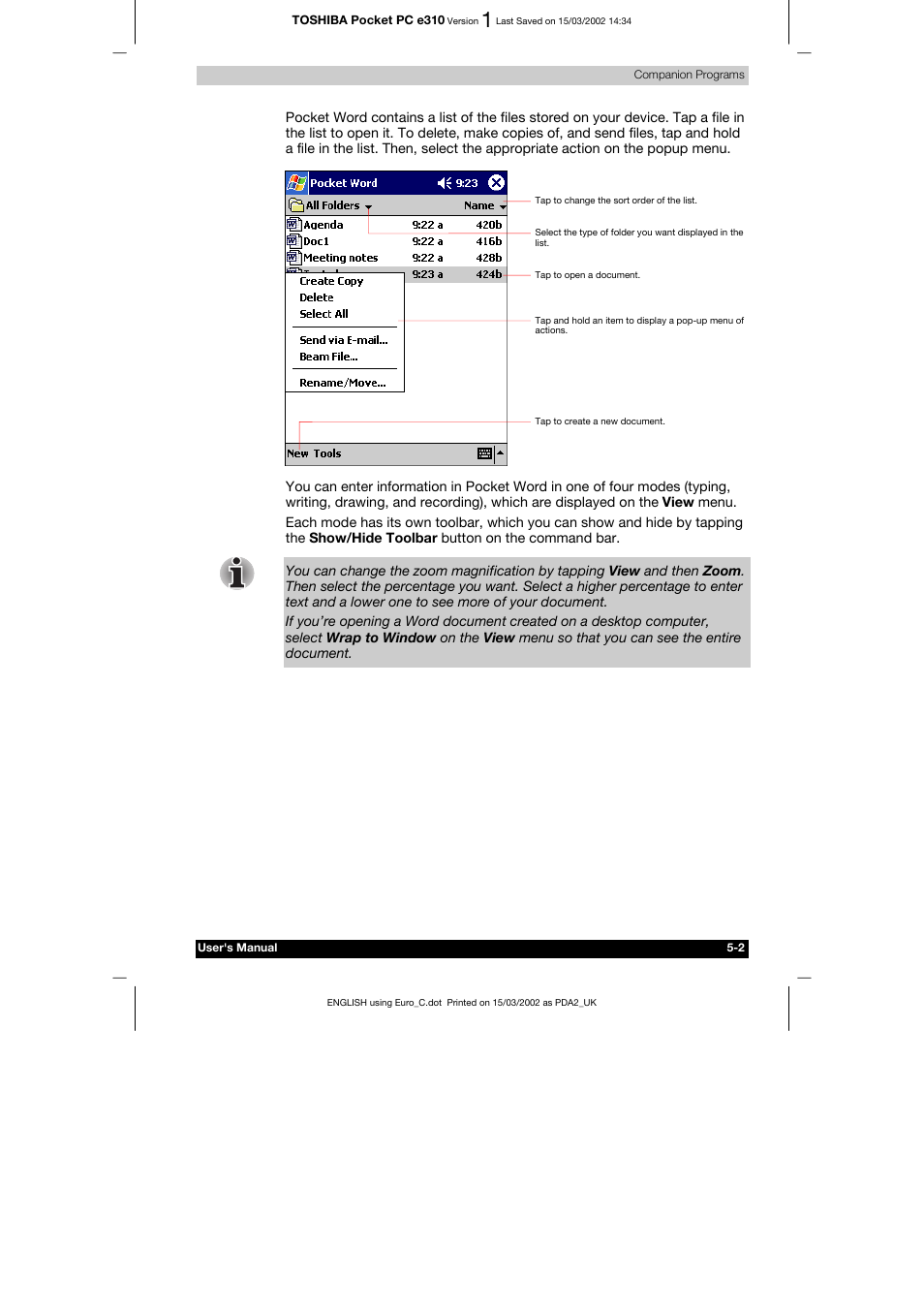 Toshiba Pocket PC e310 User Manual | Page 66 / 104