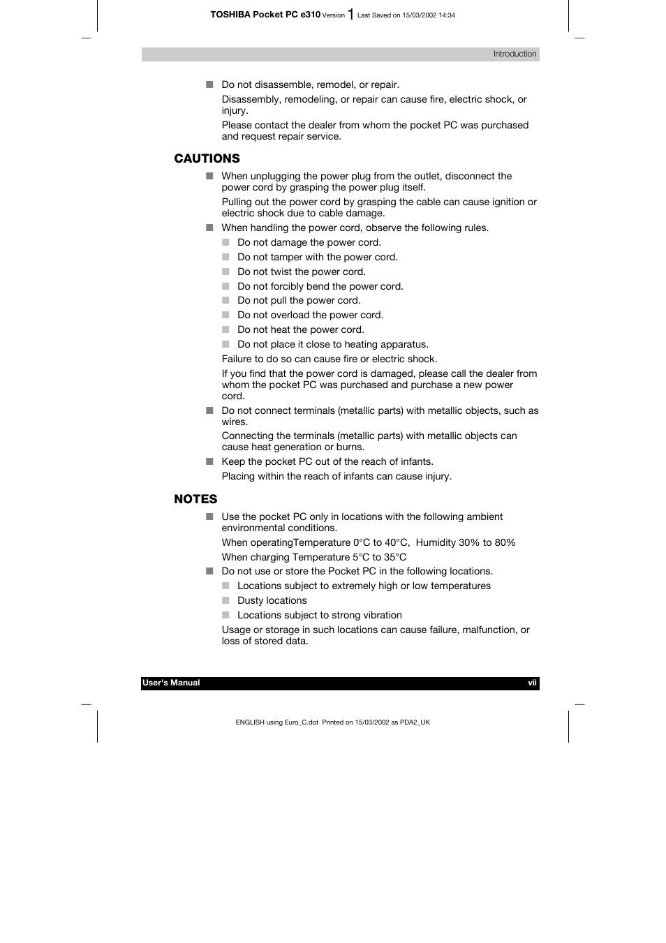 Toshiba Pocket PC e310 User Manual | Page 7 / 104