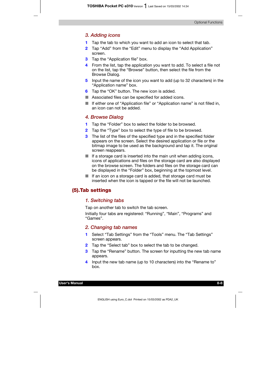 5).tab settings | Toshiba Pocket PC e310 User Manual | Page 93 / 104