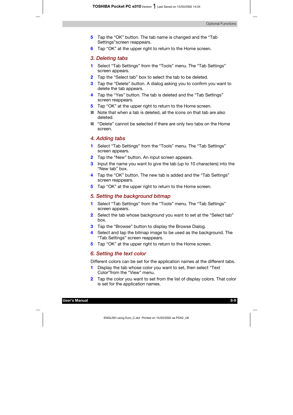 Toshiba Pocket PC e310 User Manual | Page 94 / 104