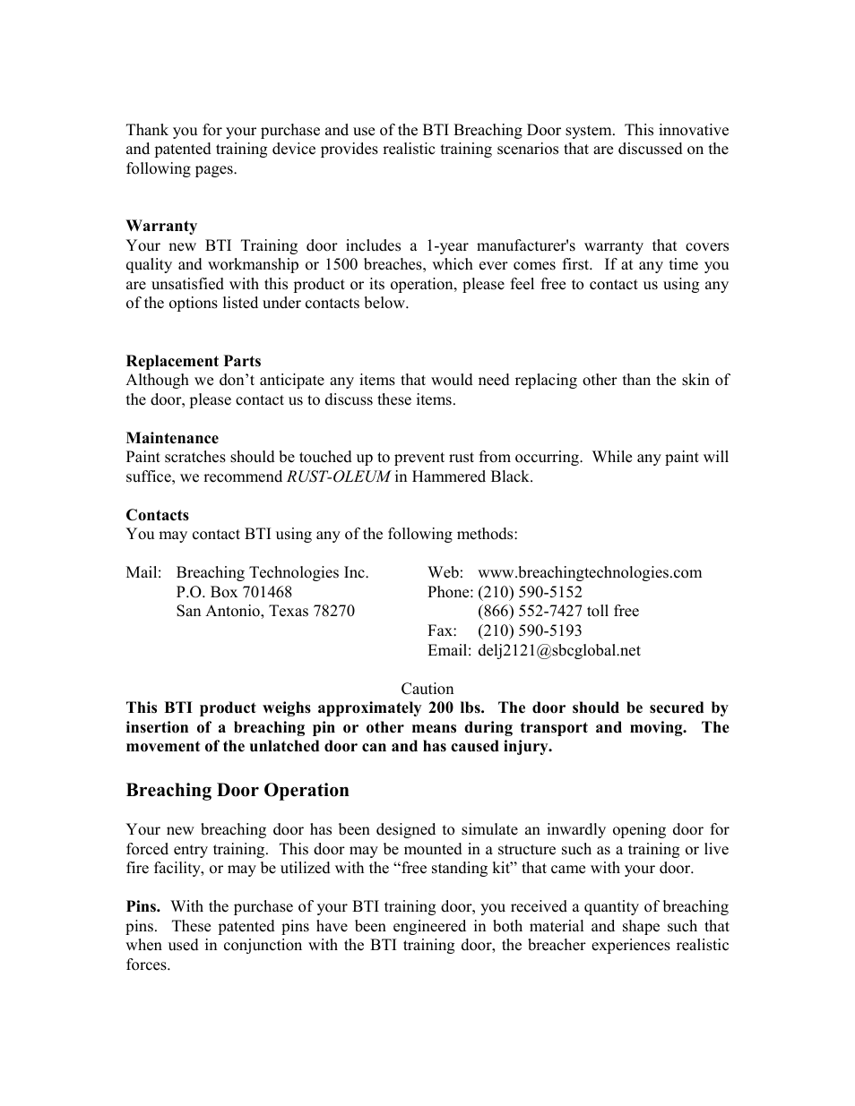 Breaching Technologies Ram Breaching Door User Manual | Page 5 / 10