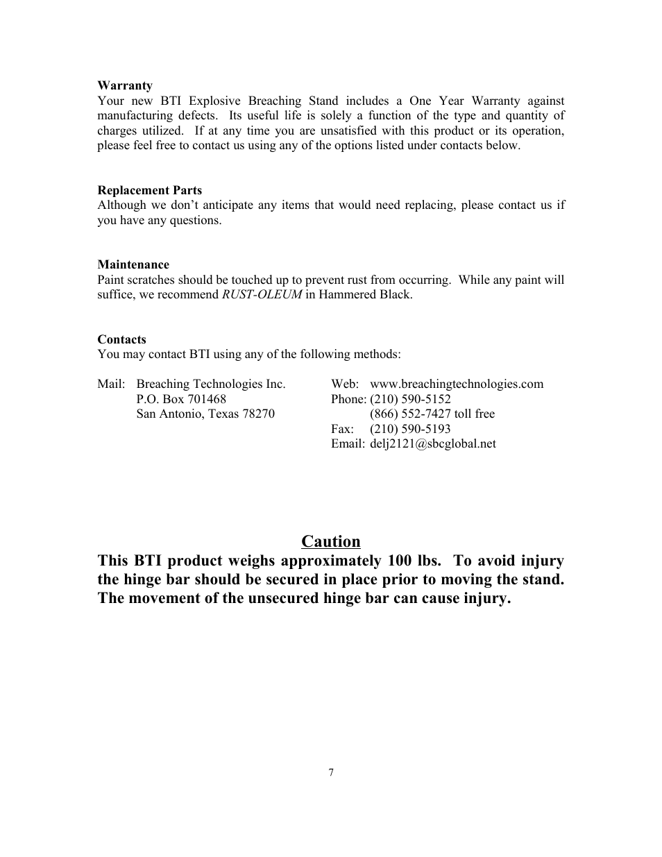 Caution | Breaching Technologies Explosive Breaching Kit User Manual | Page 7 / 19