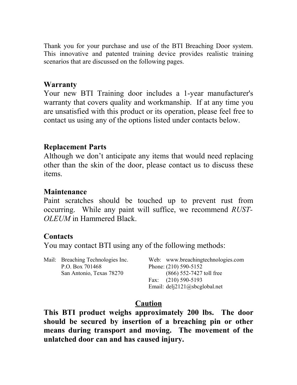 Breaching Technologies Hydraulic Breaching Door User Manual | Page 5 / 10