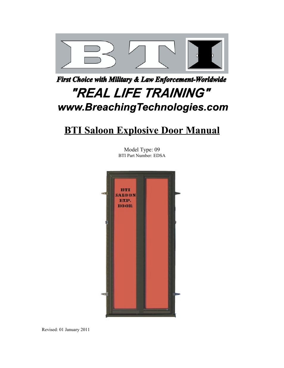 Breaching Technologies Saloon Explosive Breaching Door User Manual | 14 pages