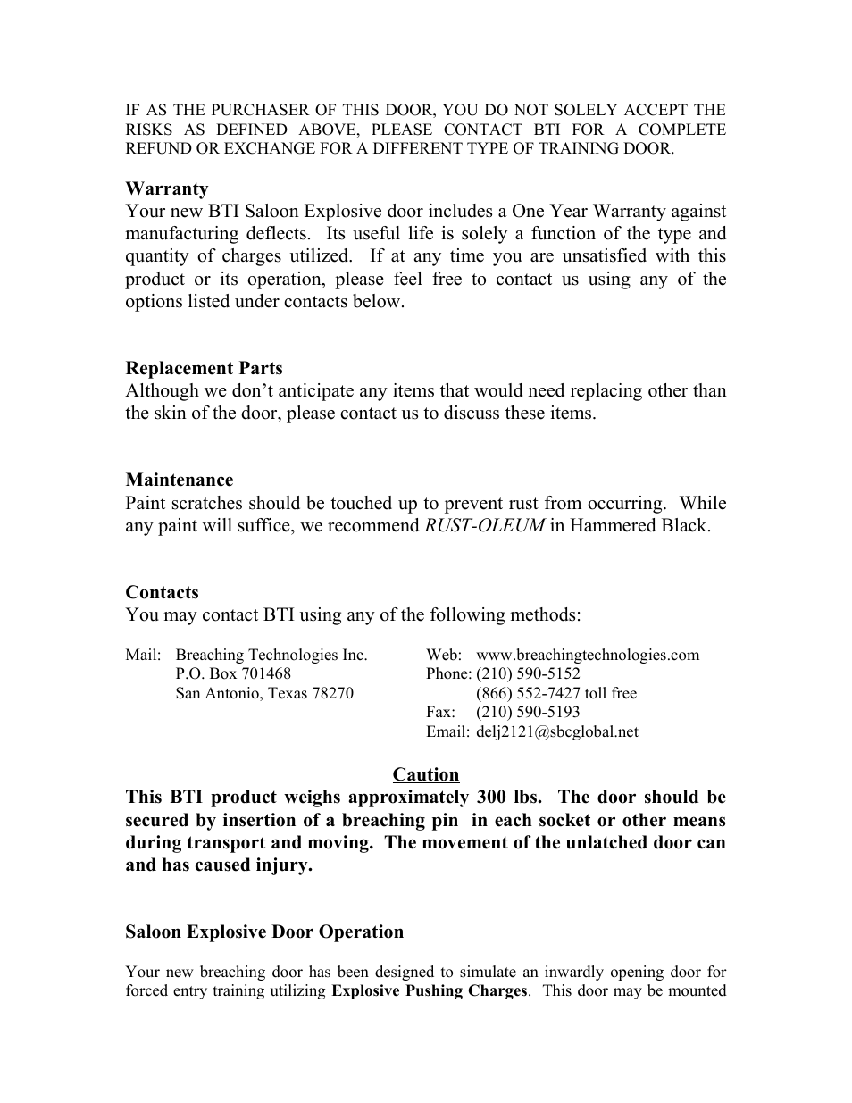 Breaching Technologies Saloon Explosive Breaching Door User Manual | Page 7 / 14