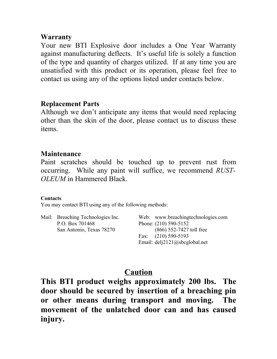 Breaching Technologies Lock Explosive Breaching Door User Manual | Page 7 / 13