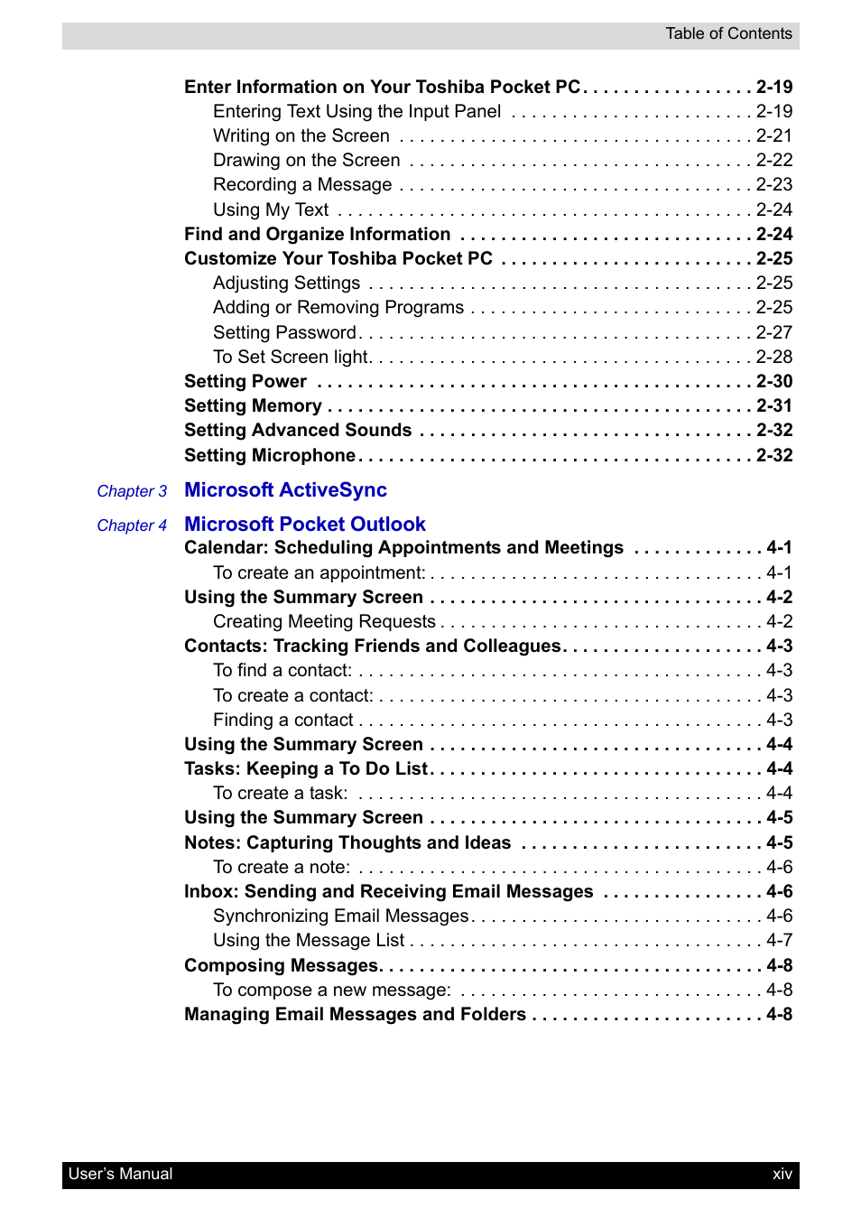 Toshiba Pocket PC e400 User Manual | Page 14 / 116