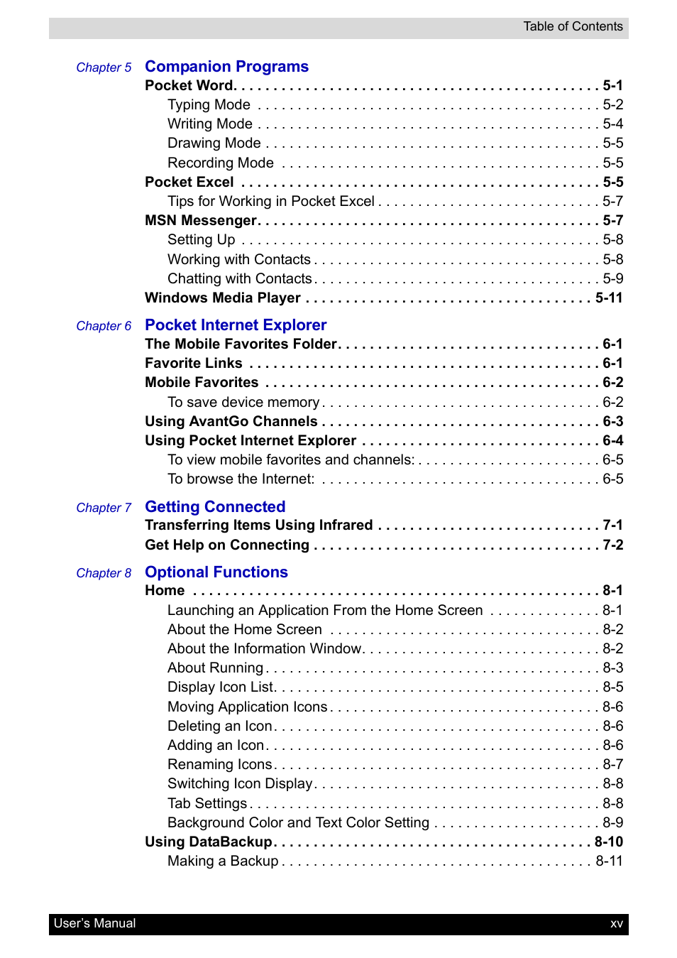 Toshiba Pocket PC e400 User Manual | Page 15 / 116