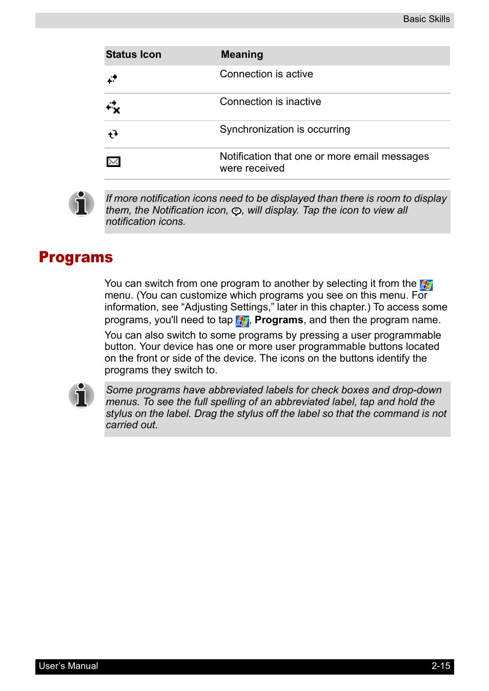 Programs | Toshiba Pocket PC e400 User Manual | Page 32 / 116