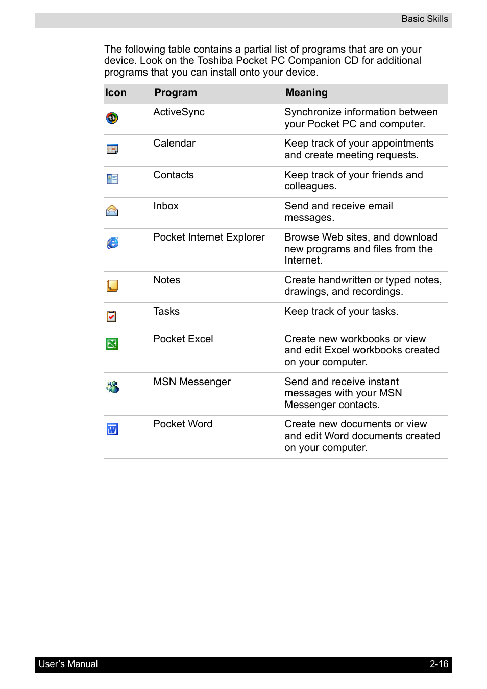 Toshiba Pocket PC e400 User Manual | Page 33 / 116