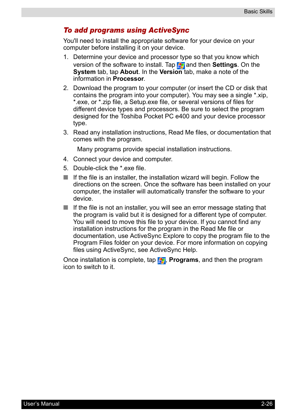 Toshiba Pocket PC e400 User Manual | Page 43 / 116