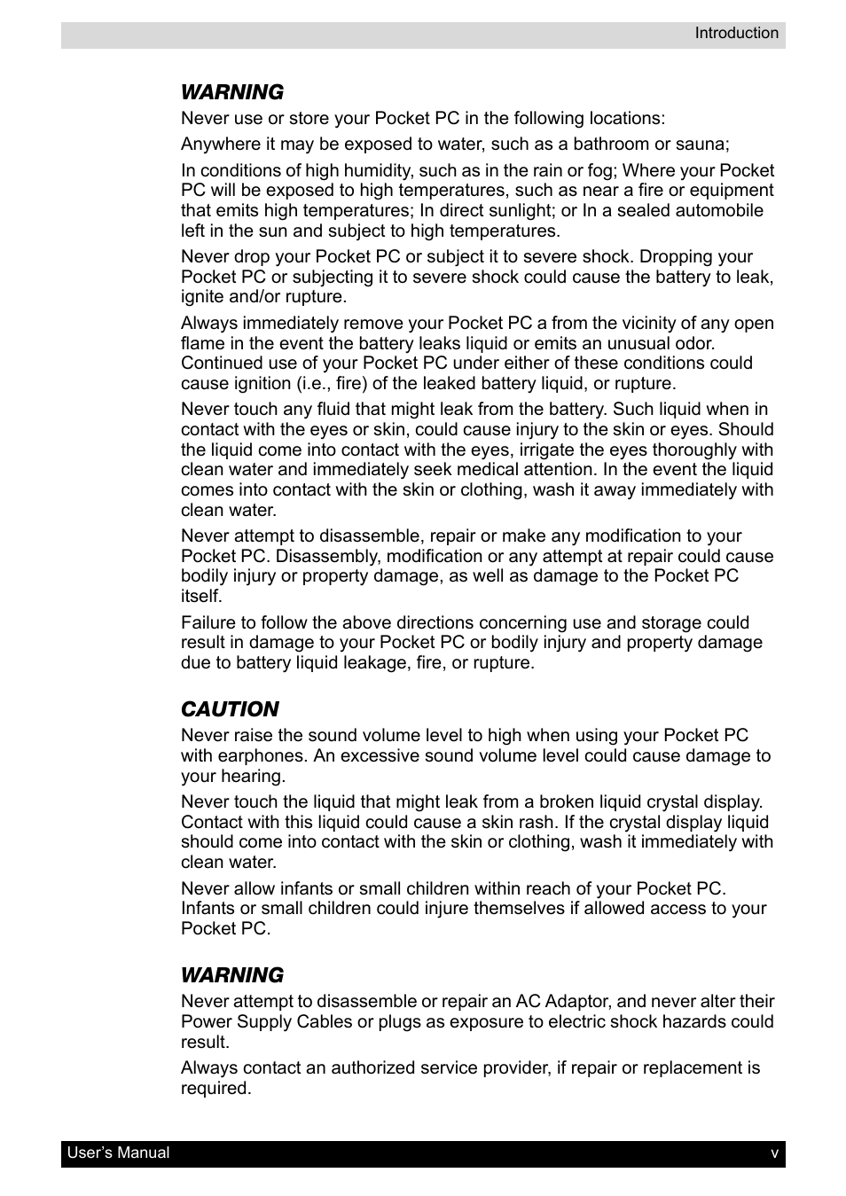 Toshiba Pocket PC e400 User Manual | Page 5 / 116