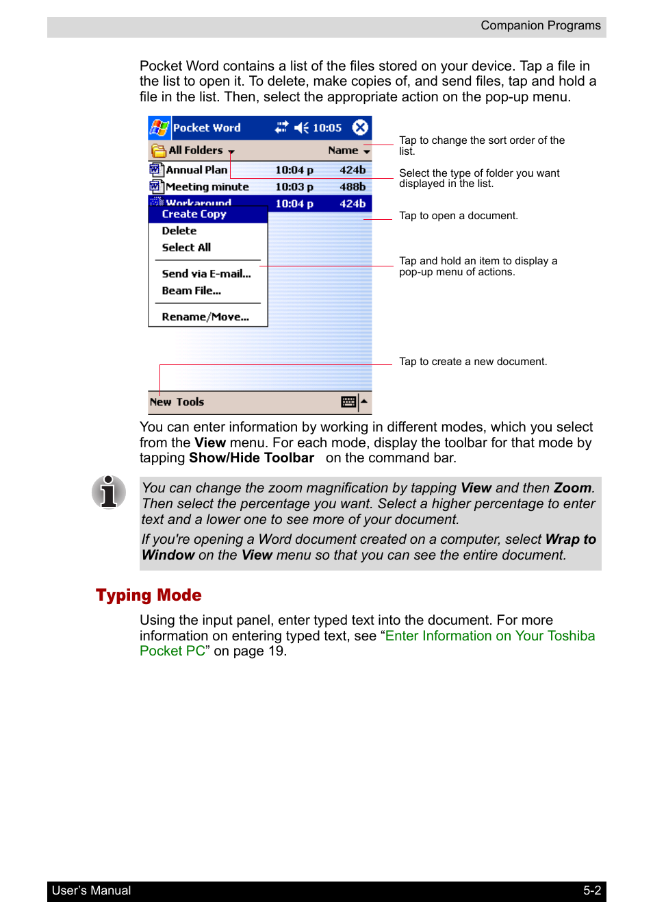 Typing mode | Toshiba Pocket PC e400 User Manual | Page 62 / 116