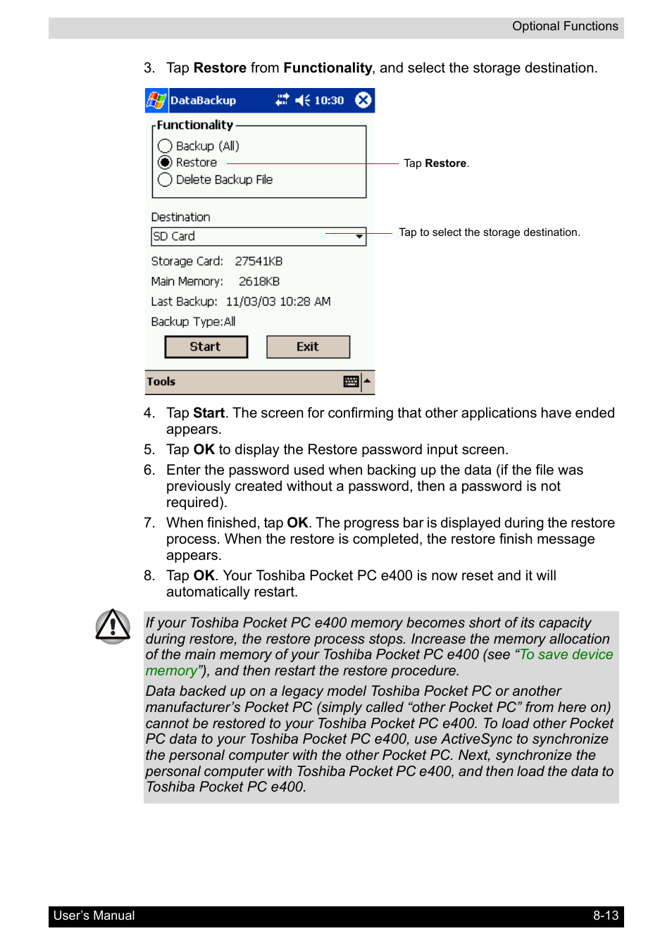 Toshiba Pocket PC e400 User Manual | Page 91 / 116