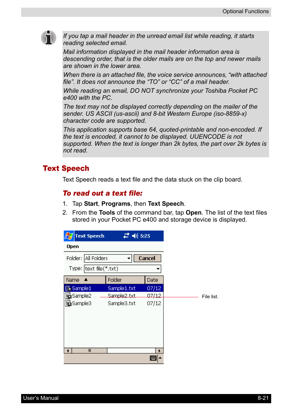 Text speech | Toshiba Pocket PC e400 User Manual | Page 99 / 116