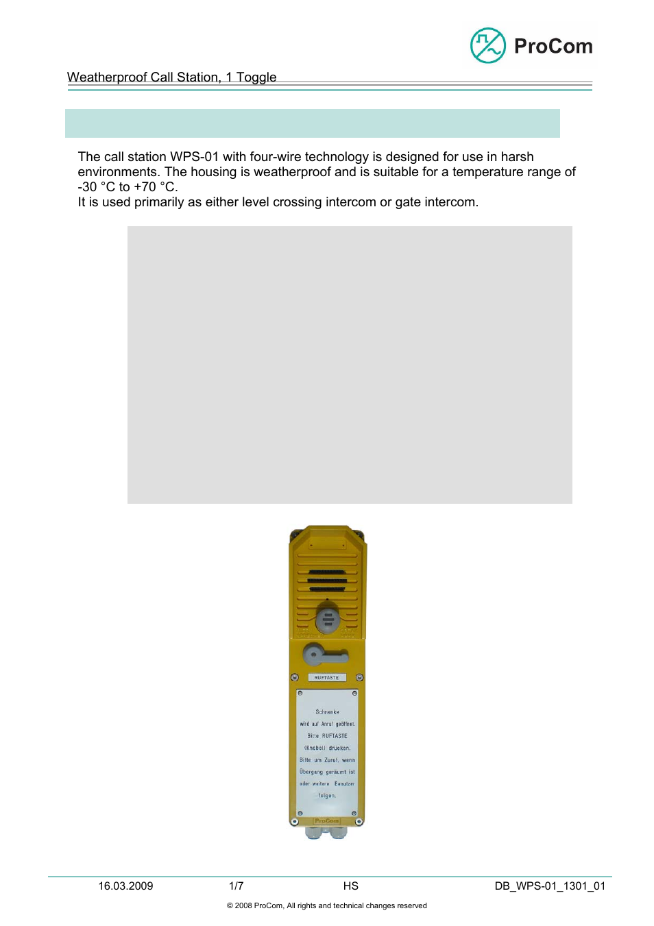 Procom WPS-01 User Manual | 7 pages