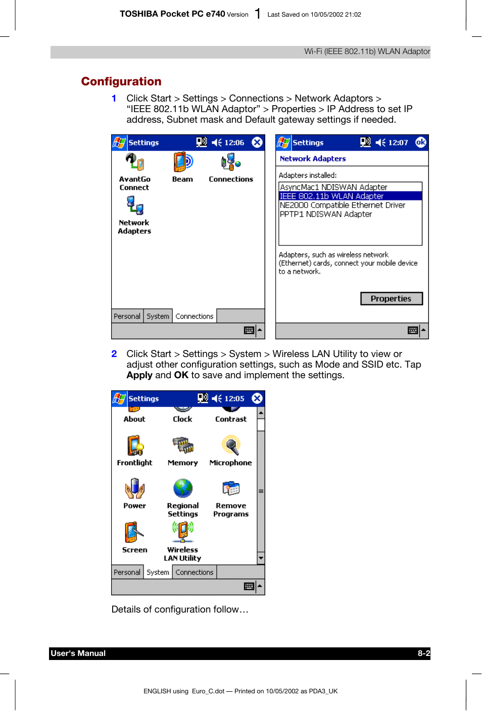 Configuration | Toshiba Pocket PC e740 User Manual | Page 101 / 182
