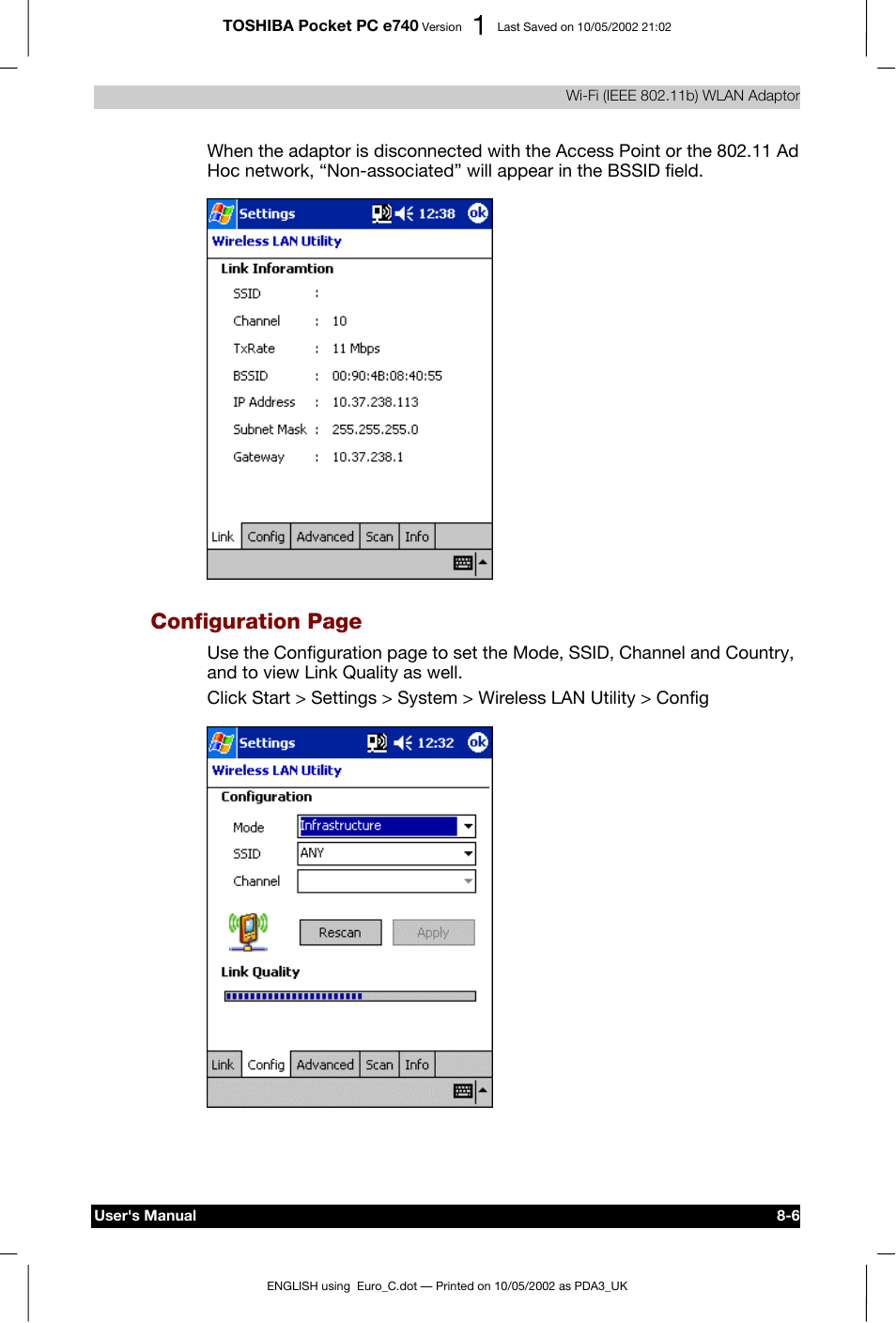 Configuration page | Toshiba Pocket PC e740 User Manual | Page 105 / 182