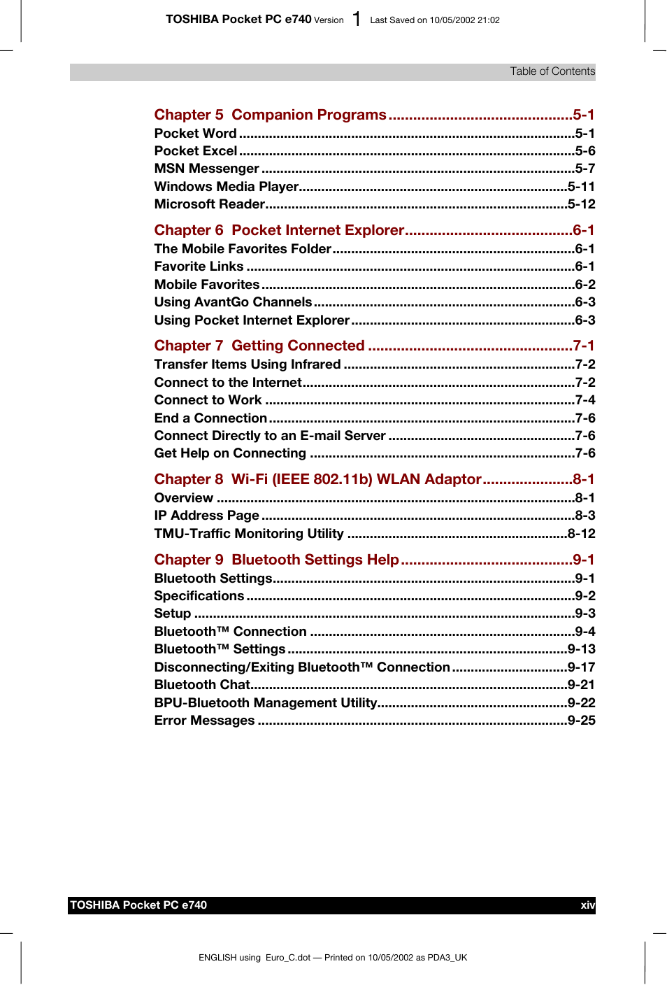 Toshiba Pocket PC e740 User Manual | Page 14 / 182