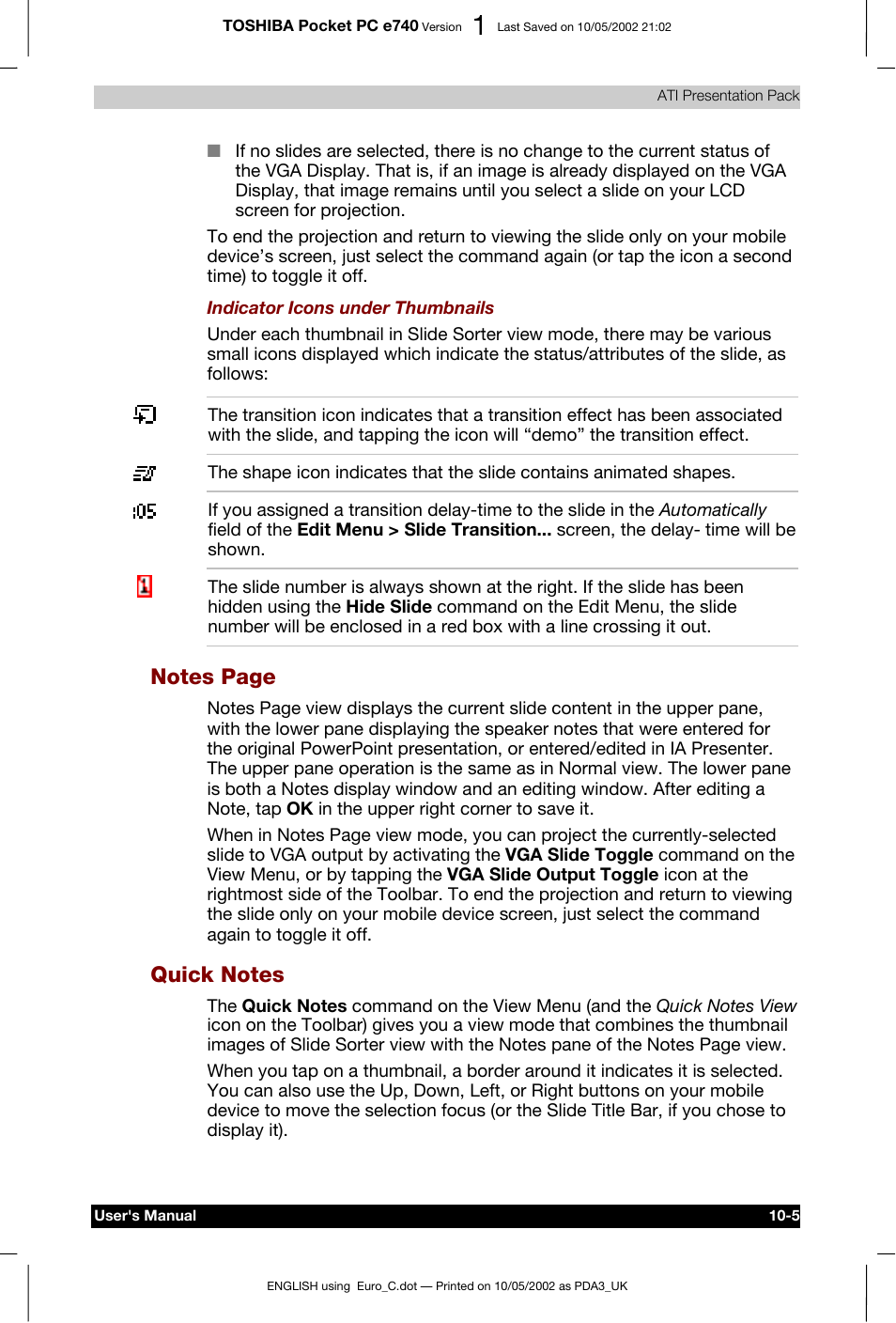 Quick notes | Toshiba Pocket PC e740 User Manual | Page 146 / 182