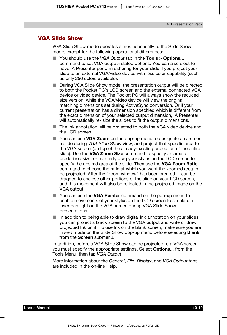 Vga slide show | Toshiba Pocket PC e740 User Manual | Page 151 / 182