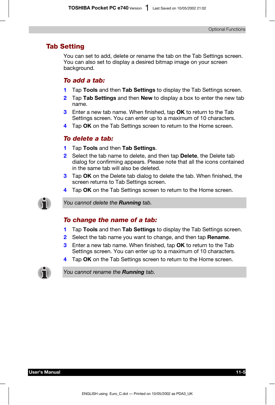 Tab setting | Toshiba Pocket PC e740 User Manual | Page 159 / 182