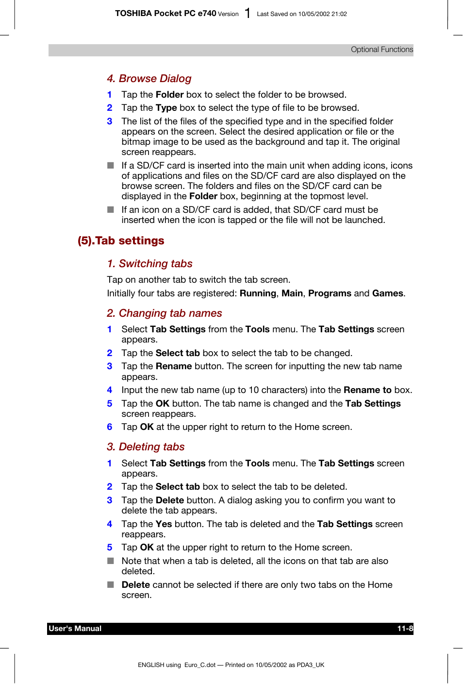 5).tab settings | Toshiba Pocket PC e740 User Manual | Page 162 / 182