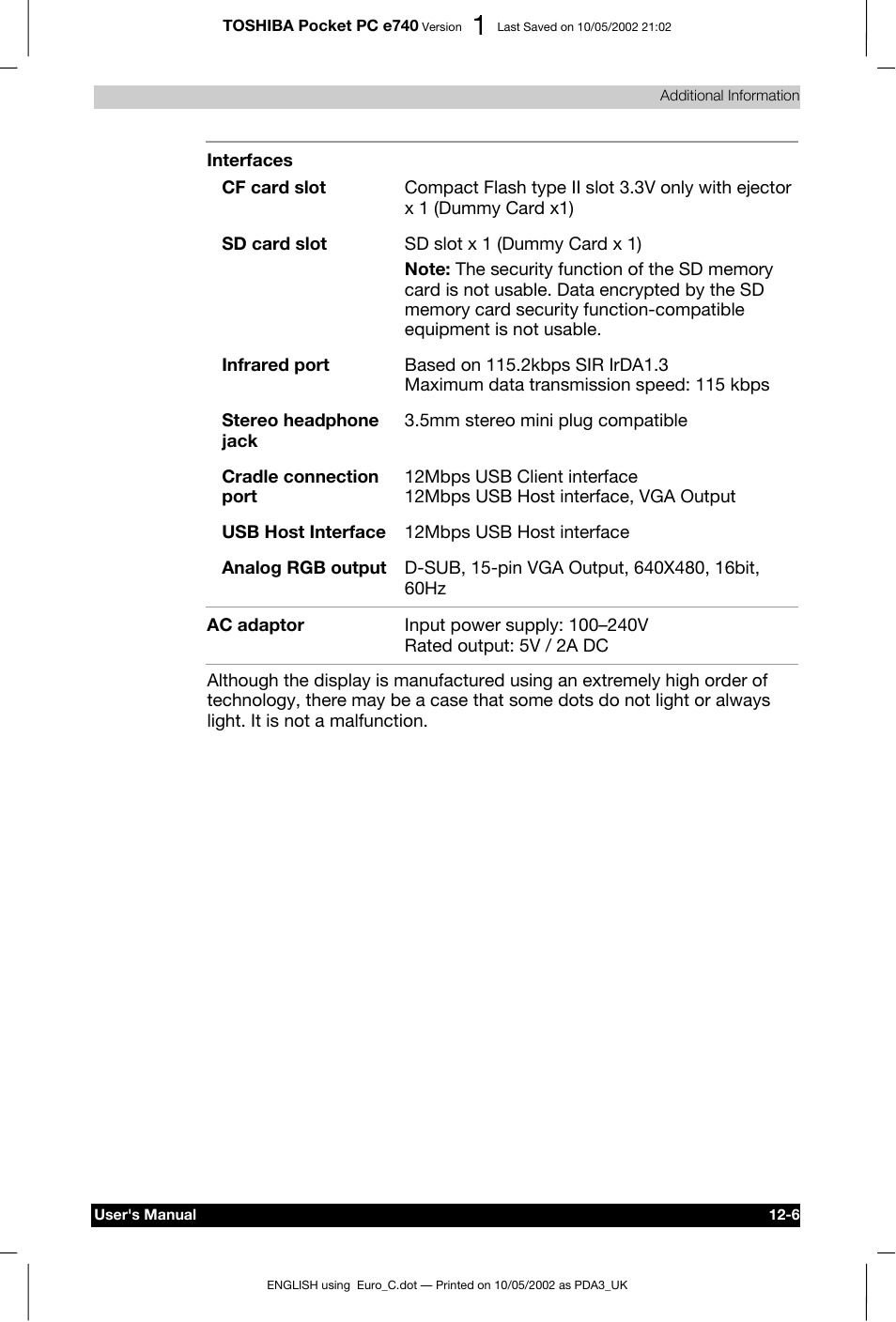Toshiba Pocket PC e740 User Manual | Page 174 / 182