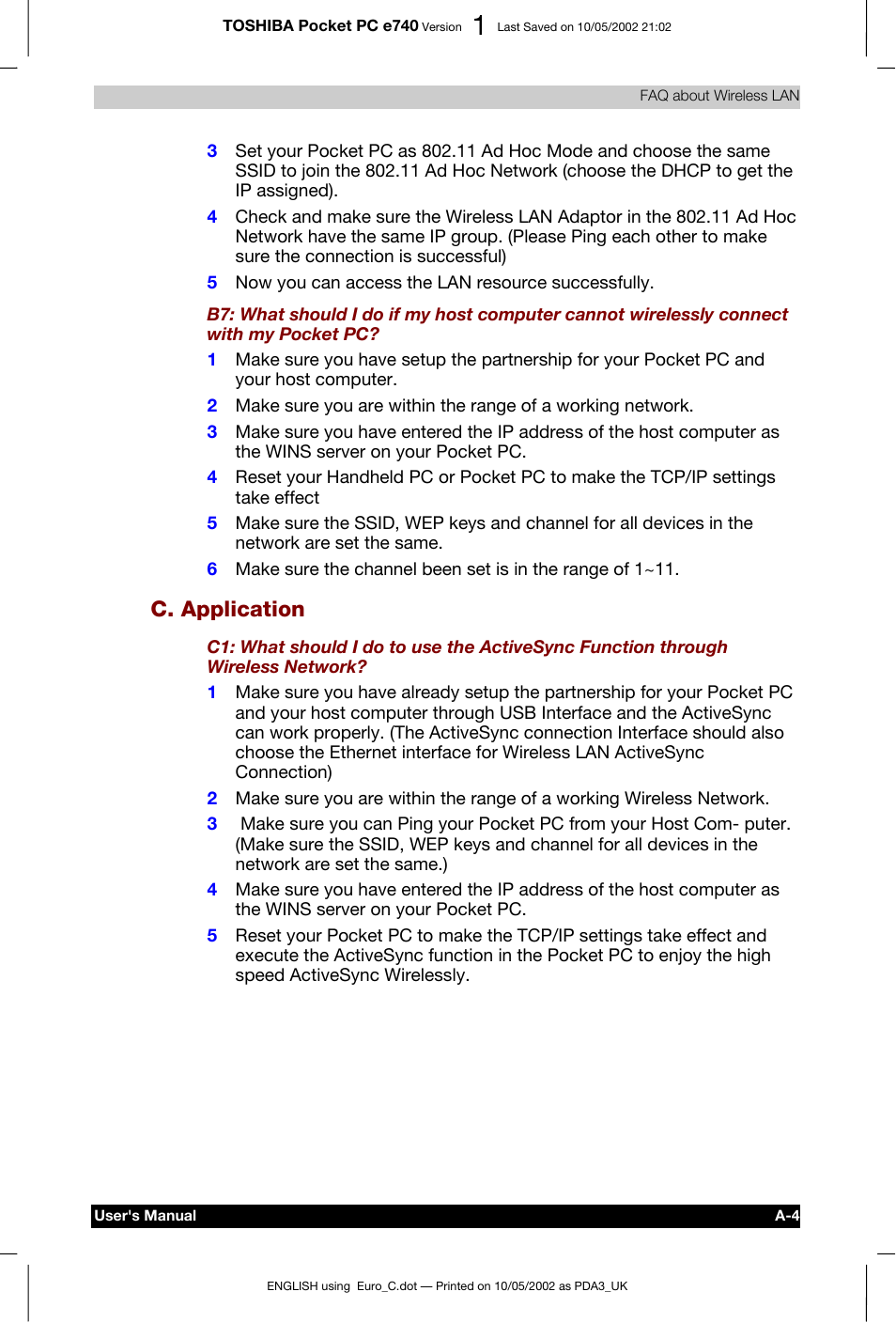 C. application | Toshiba Pocket PC e740 User Manual | Page 178 / 182