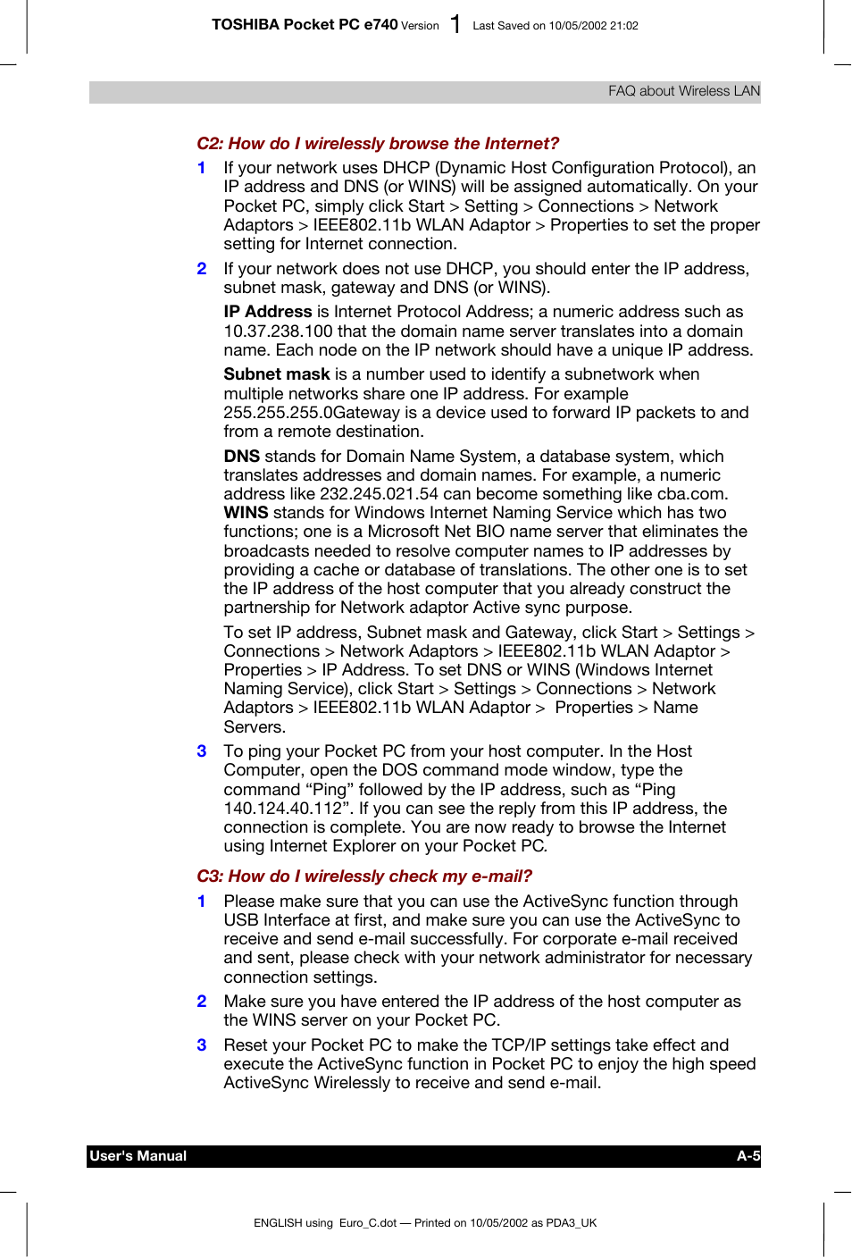 Toshiba Pocket PC e740 User Manual | Page 179 / 182