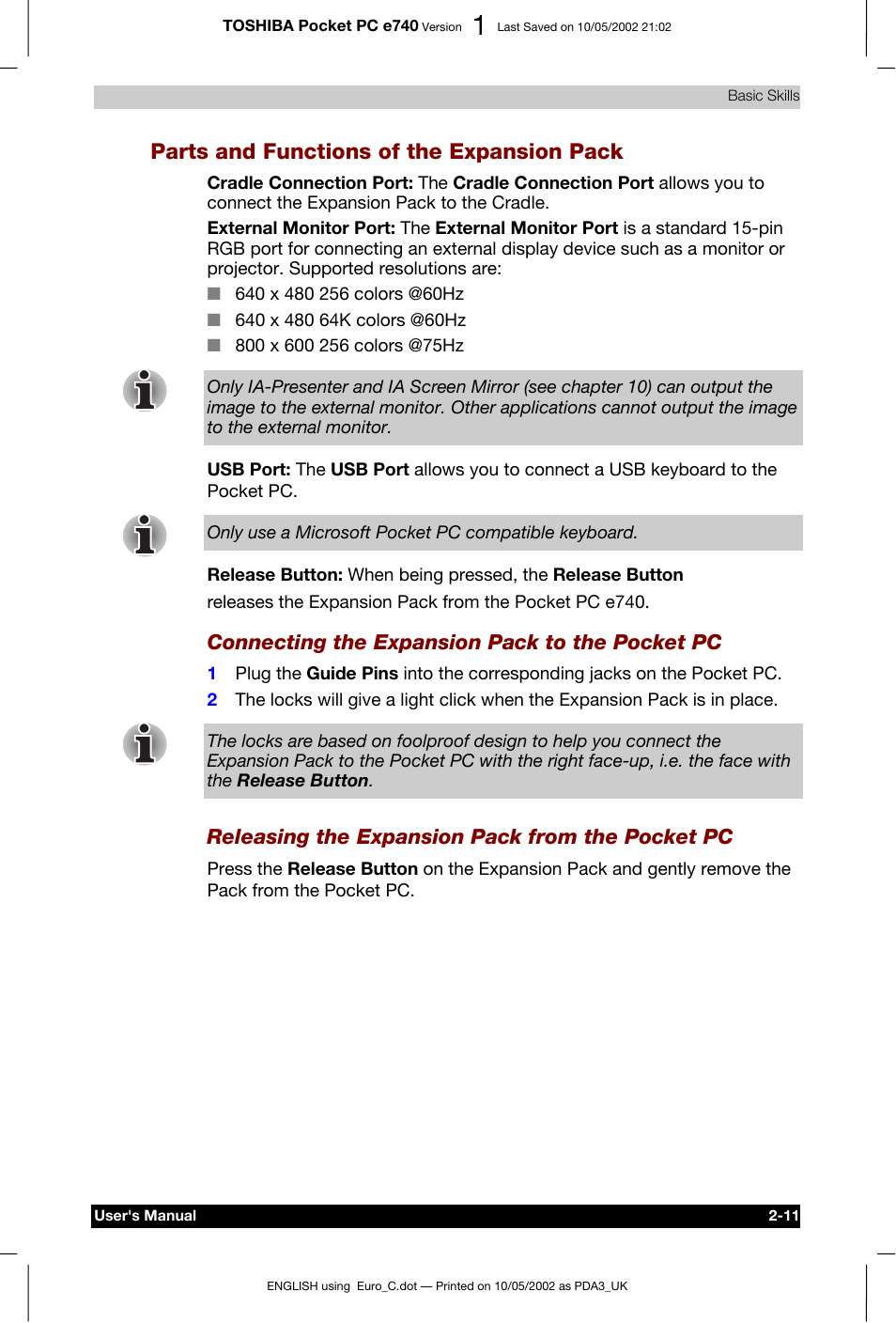 Parts and functions of the expansion pack | Toshiba Pocket PC e740 User Manual | Page 28 / 182