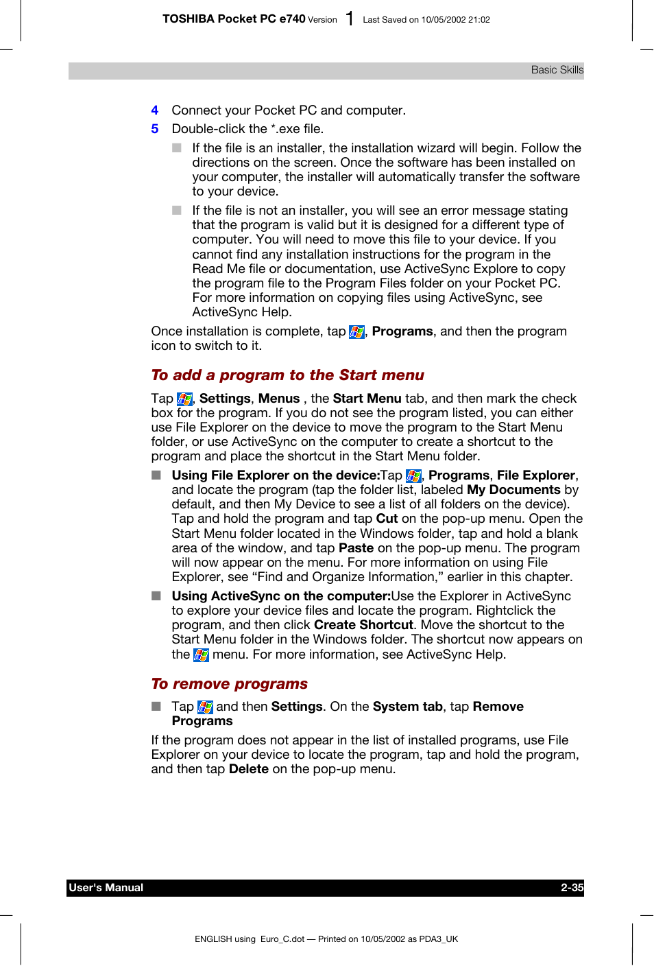 Toshiba Pocket PC e740 User Manual | Page 52 / 182