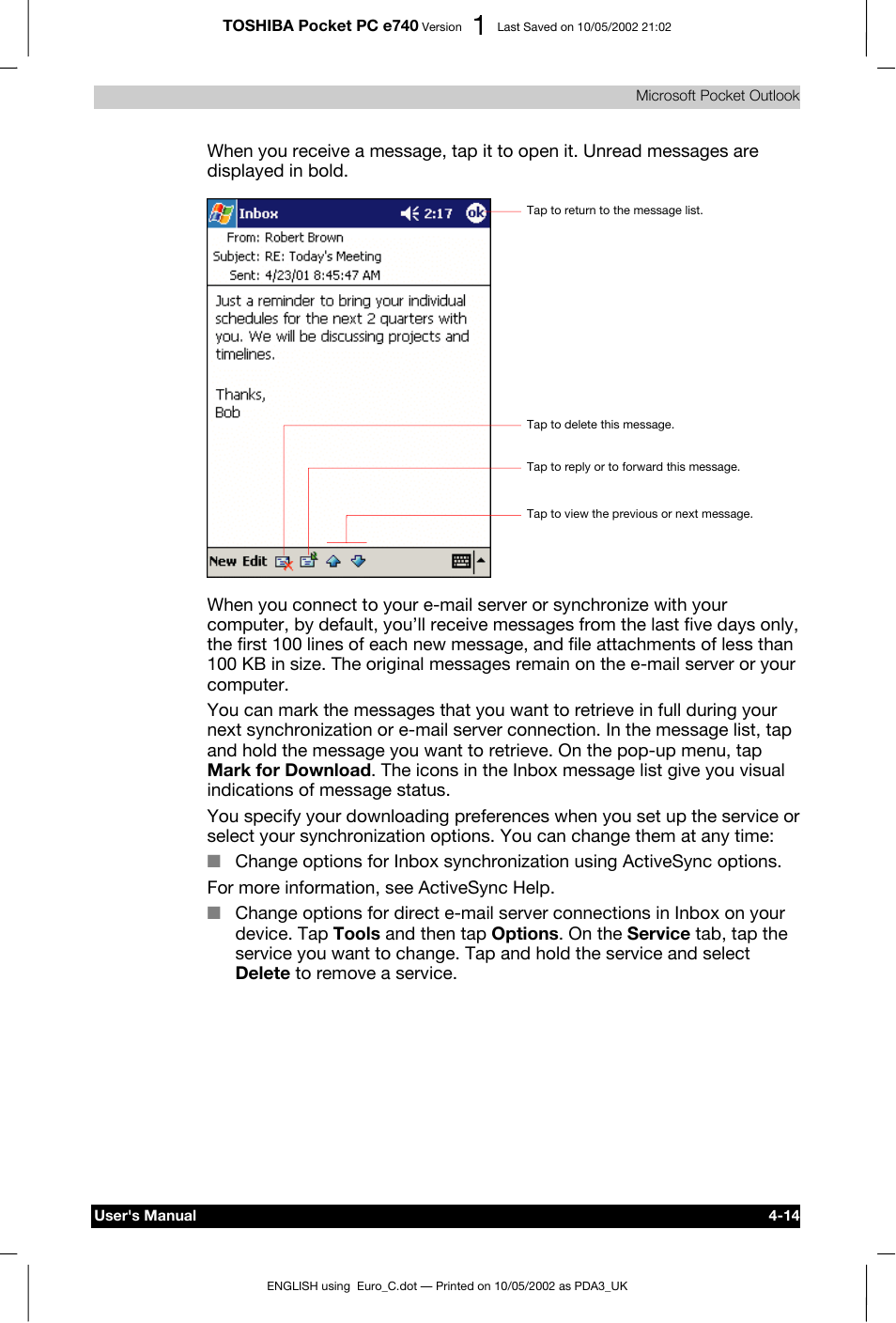 Toshiba Pocket PC e740 User Manual | Page 72 / 182