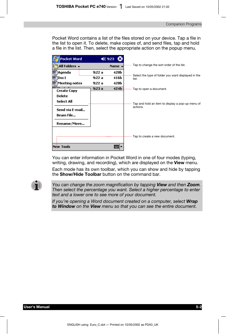 Toshiba Pocket PC e740 User Manual | Page 76 / 182