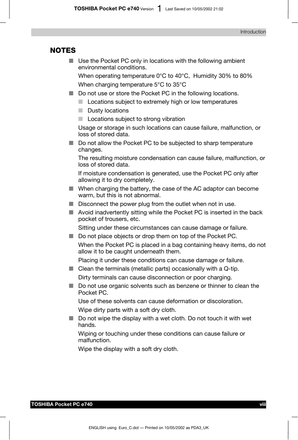 Toshiba Pocket PC e740 User Manual | Page 8 / 182