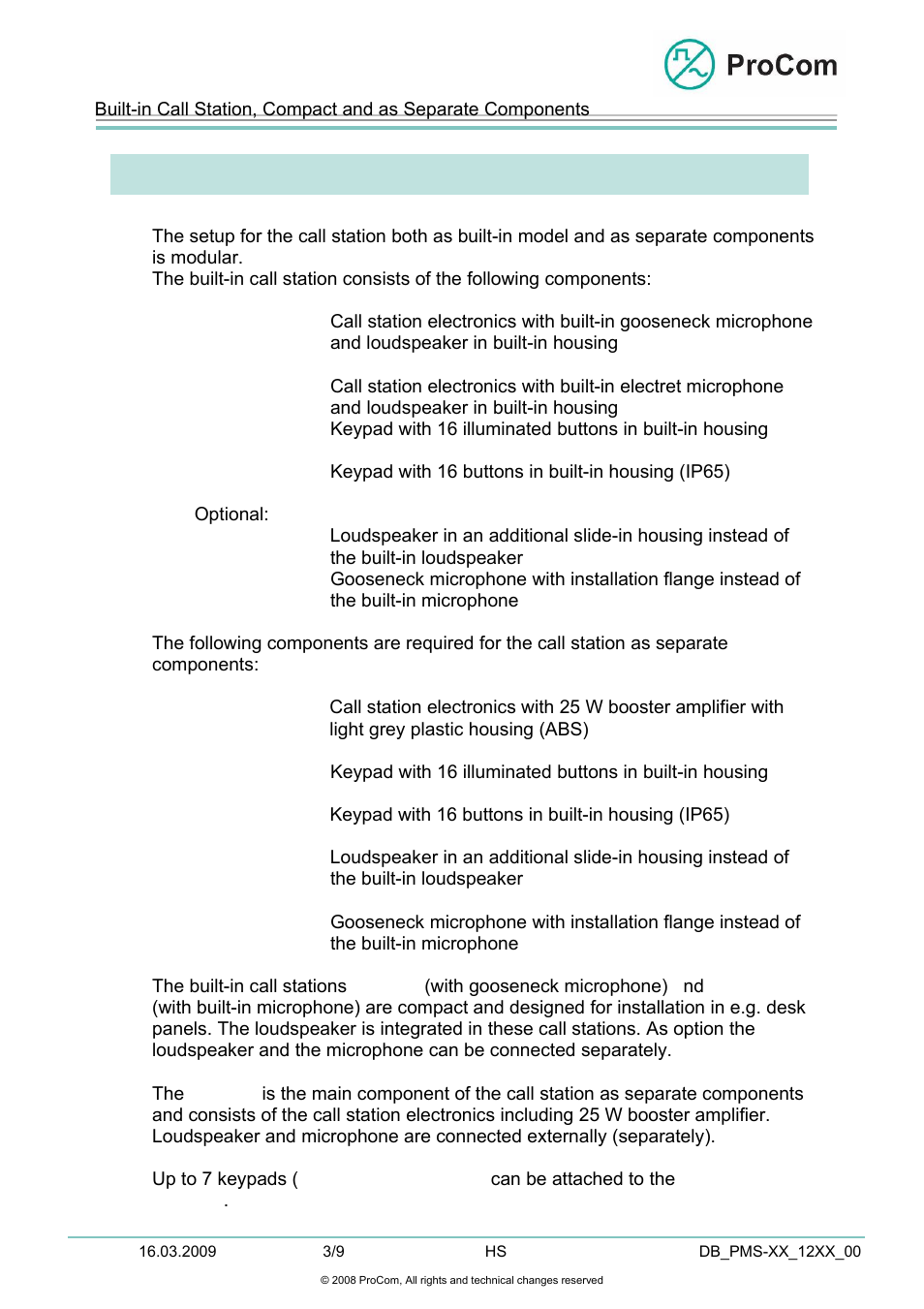 Data sheet | Procom PMM-01 User Manual | Page 3 / 9