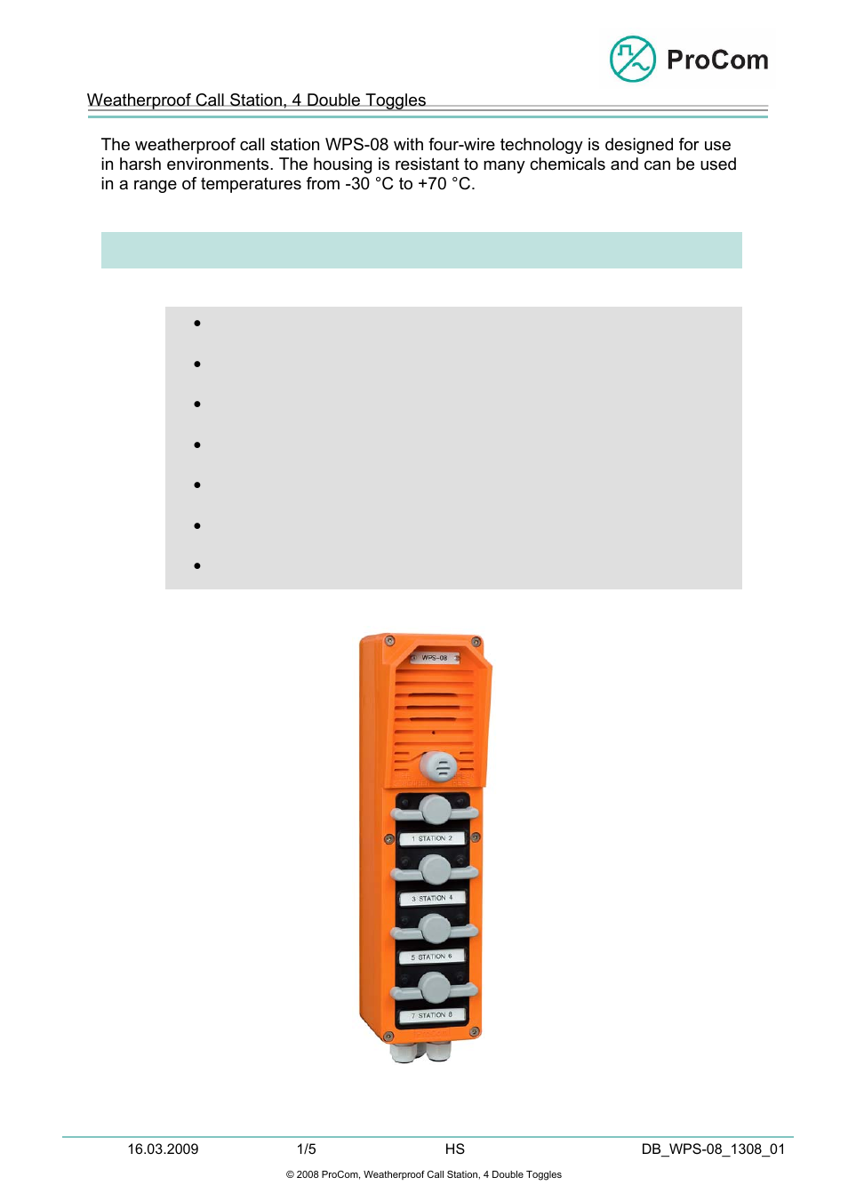 Procom WPS-08 User Manual | 5 pages