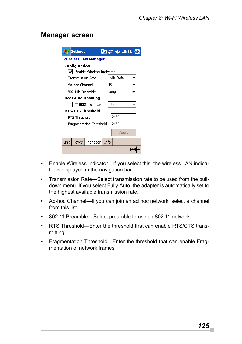 Manager screen, 125 manager screen | Toshiba Pocket Pc e830 User Manual | Page 125 / 228